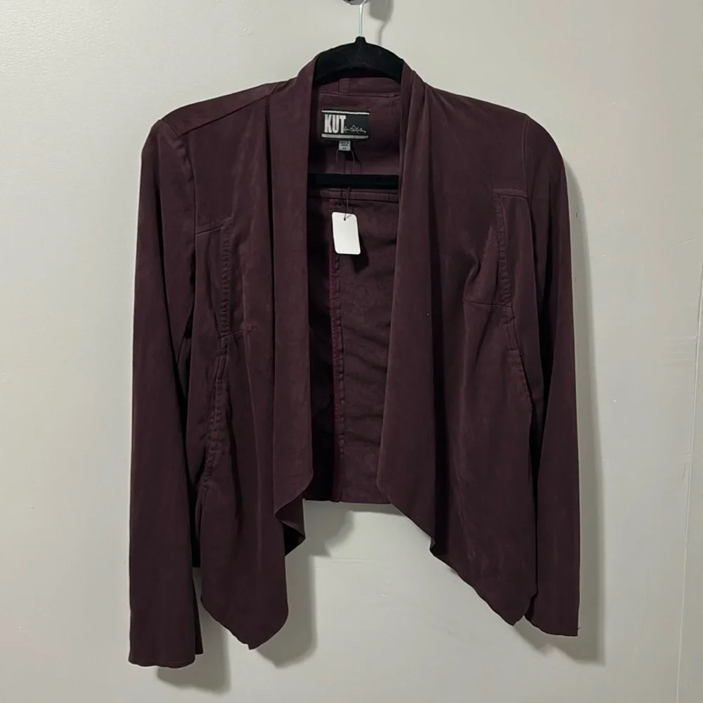 Kut‎ from the Kloth Tayanita Faux Suede Jacket Drape Collar Burgundy Size XS